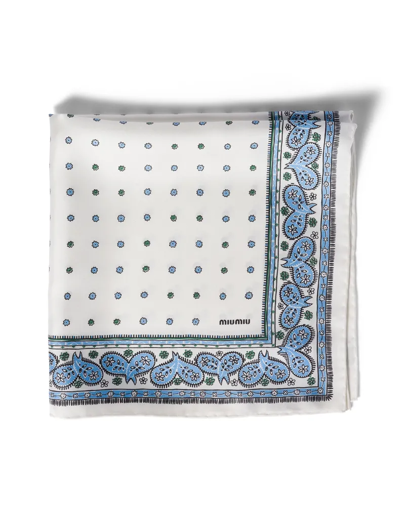 Miu Miu Schal Aus Bedrucktem Twill, Damen, Weiss+babyblau Weiss+babyblau