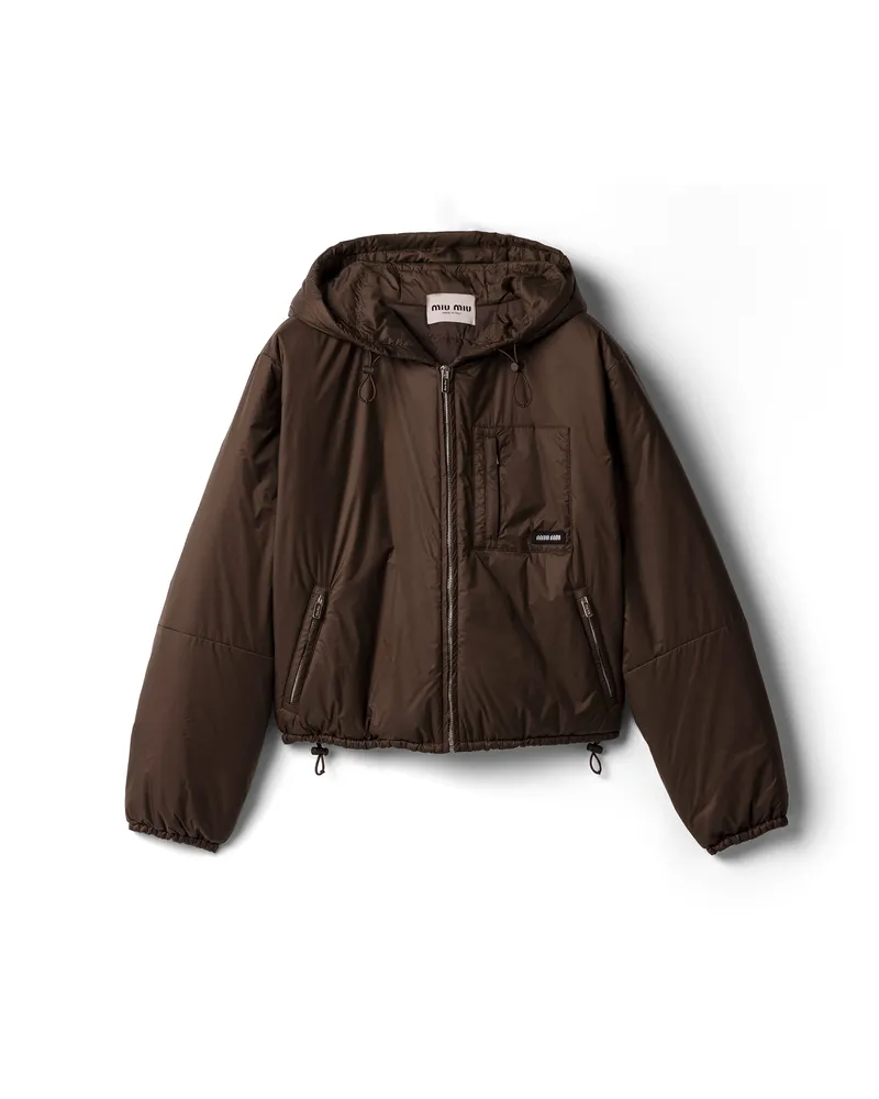 Miu Miu Kurze Daunenjacke Aus Ripstop-gewebe, Damen, Kakaobraun, Größe Kakaobraun