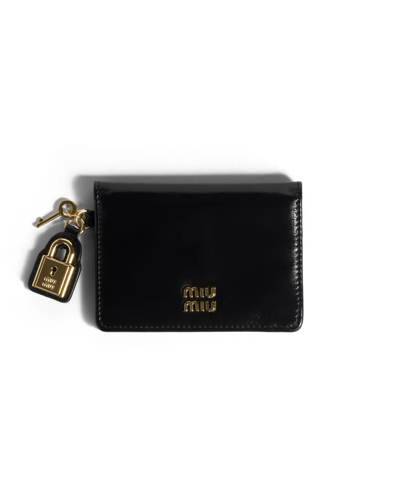 Miu Miu Kartenetui Aus Leder, Damen, Schwarz Schwarz