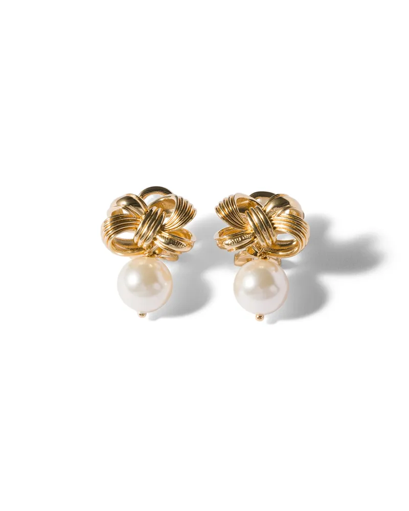 Miu Miu Ohrringe Aus Metall Mit Perlen, Damen, Gold/cremeweiss Gold