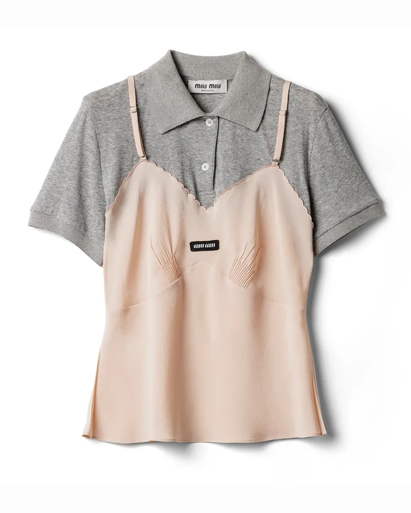 Miu Miu Top Aus Crêpe Marocain, Damen, Pfirsichfarben/grau, Größe Pfirsichfarben
