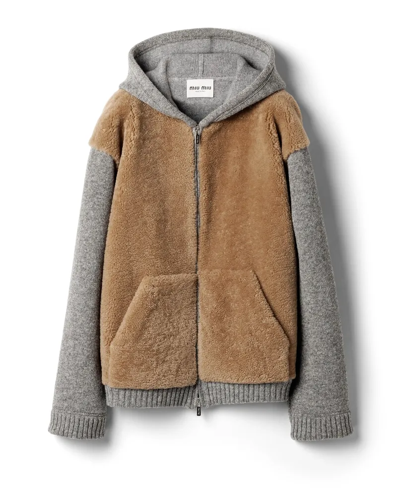 Miu Miu Blousonjacke Aus Wolle, Kaschmir Und Lammfell Mit Reißverschluss, Damen, Grau, Größe Grau