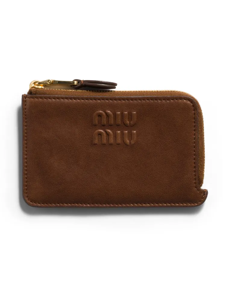 Miu Miu Kartenetui Aus Nappa-leder Im Kuvert-stil, Damen, Eiche Eiche