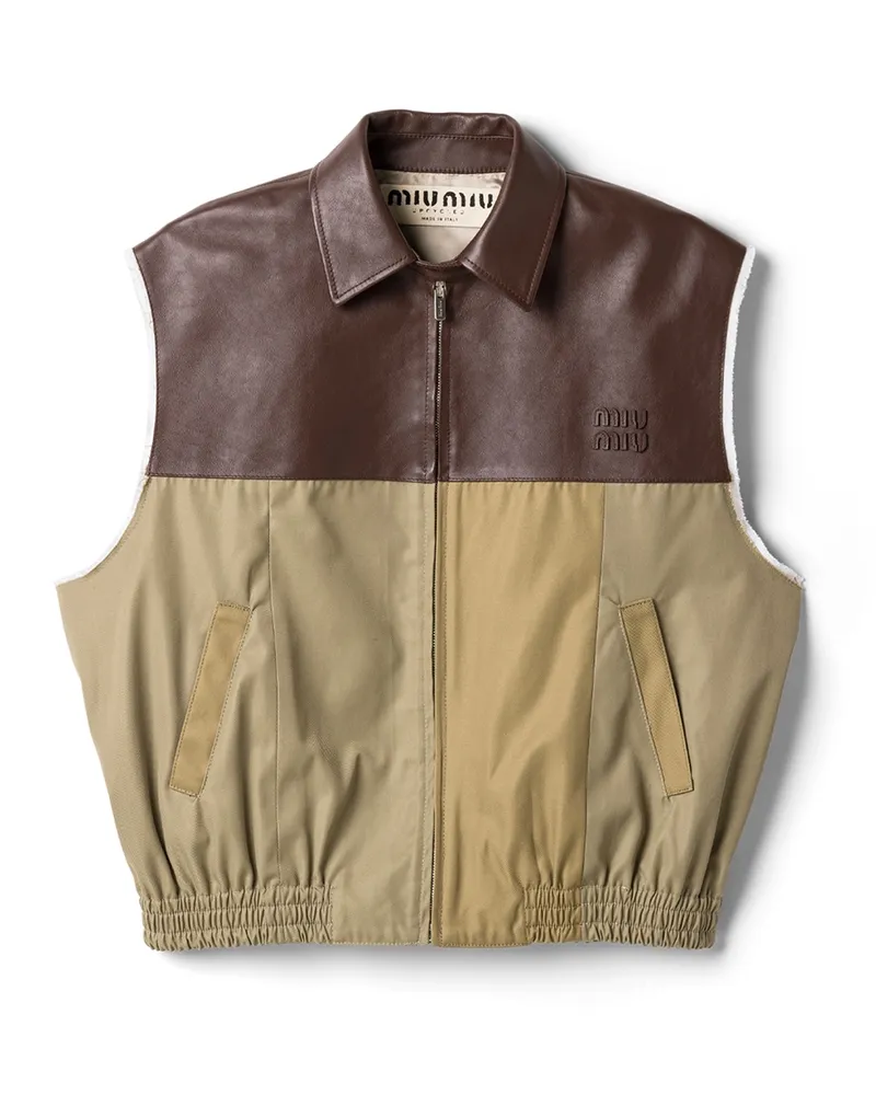 Miu Miu Weste Aus Chino Und Leder, Damen, Khaki, Größe Khaki