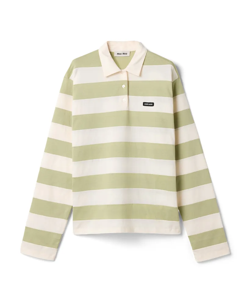 Miu Miu Gestreiftes Poloshirt Aus Jersey, Damen, Zartrosa/agave, Größe Zartrosa