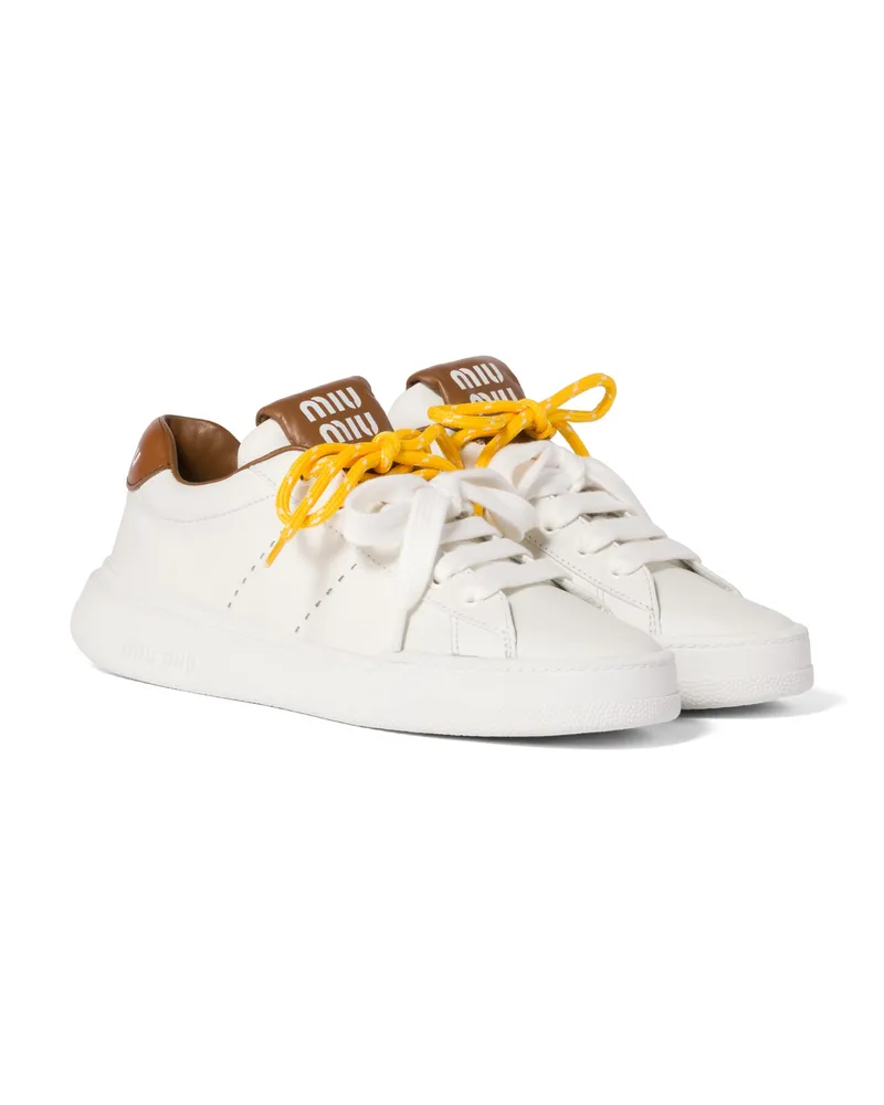 Miu Miu Sneaker Aus Leder, Damen, Weiß/cognac, Größe Weiß