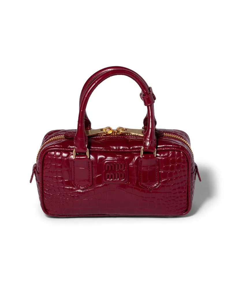 Miu Miu Arcadie Tasche Aus Kroko-geprägtem Leder, Damen, Kirschrot Kirschrot