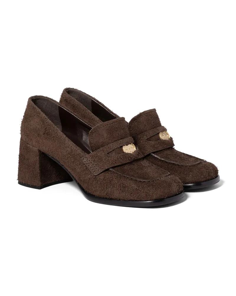 Miu Miu Loafer Aus Veloursleder, Damen, Dunkelbraun, Größe Dunkelbraun