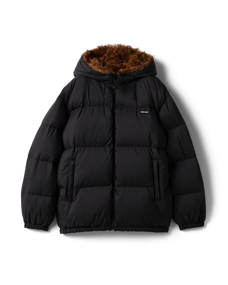 Miu Miu Daunenjacke Aus Technischem Pongé Und Mohair, Damen, Schwarz, Größe Schwarz