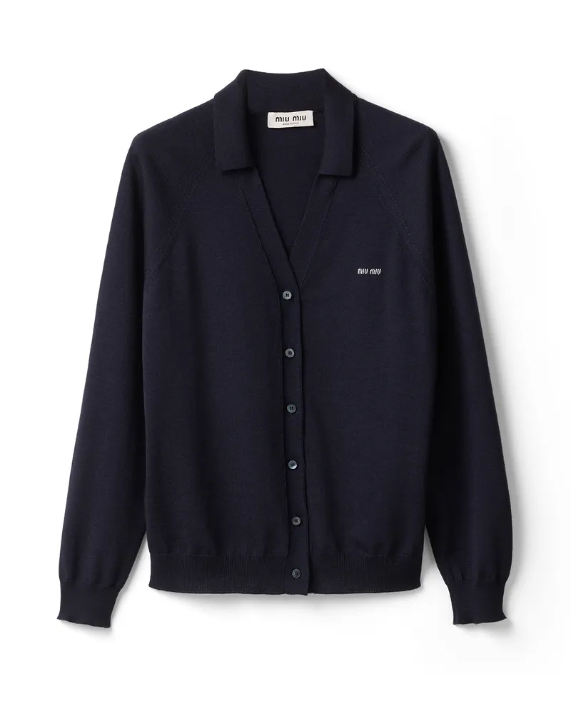 Miu Miu Strickjacke Aus Wolle, Damen, Blau/grau, Größe Blau