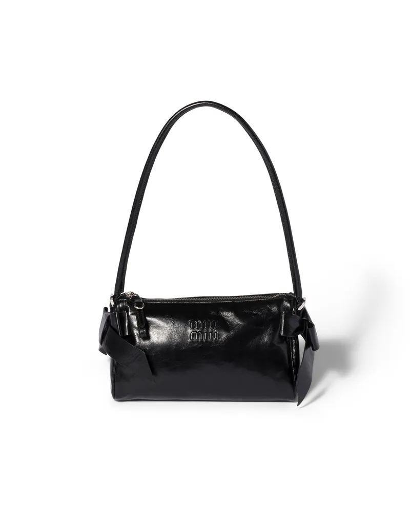 Miu Miu Pouch Aus Glänzendem Leder, Damen, Schwarz Schwarz