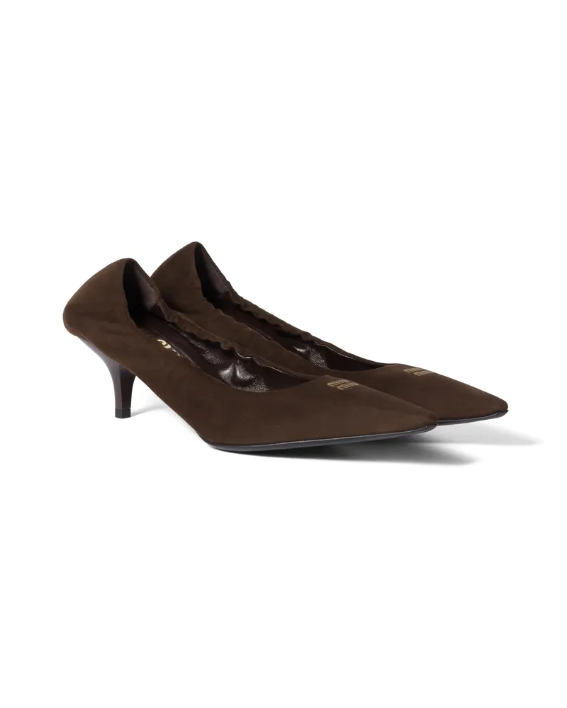 Miu Miu Pumps Aus Wildleder Mit Rüschen, Damen, Dunkelbraun, Größe Dunkelbraun