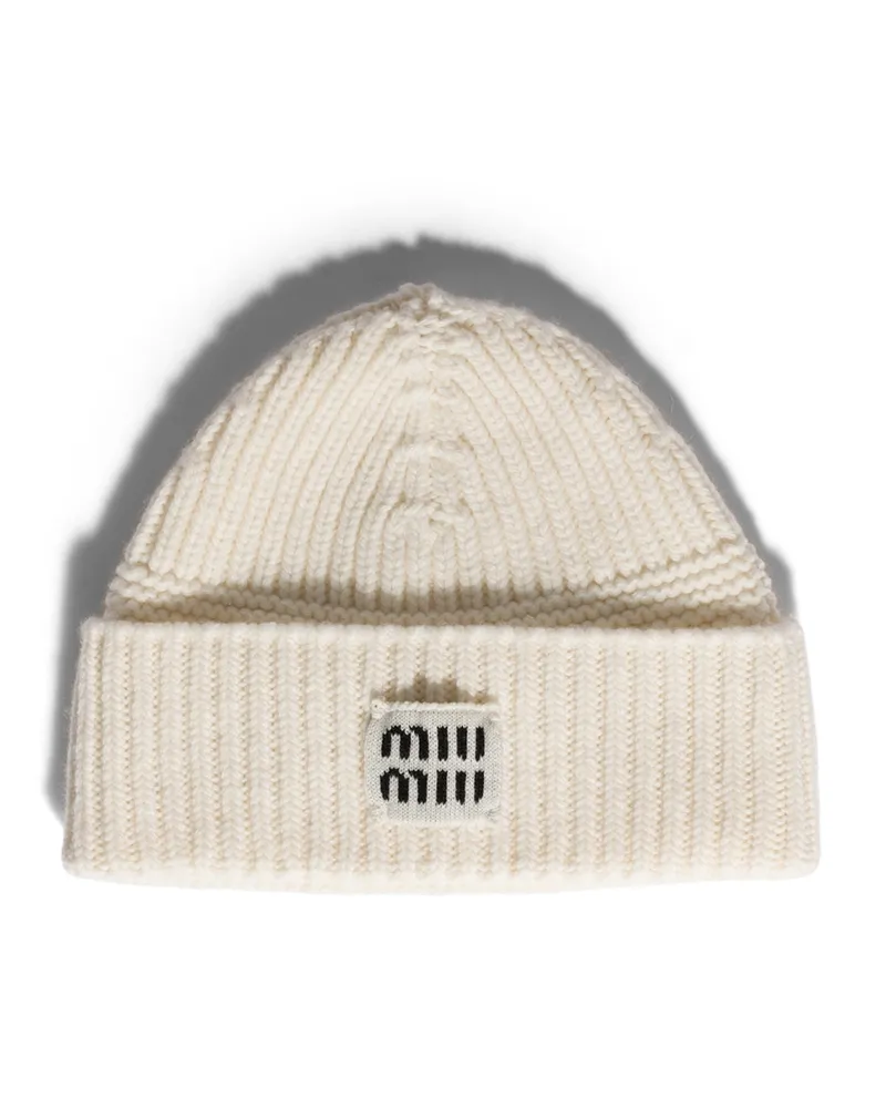 Miu Miu Strickmütze Aus Wolle Und Kaschmir, Damen, Weiss Weiss