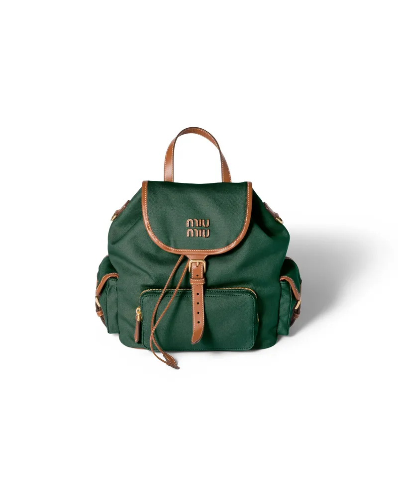 Miu Miu Rucksack Aus Canvas Und Leder, Damen, Billiardgrün/brandy Billiardgrün