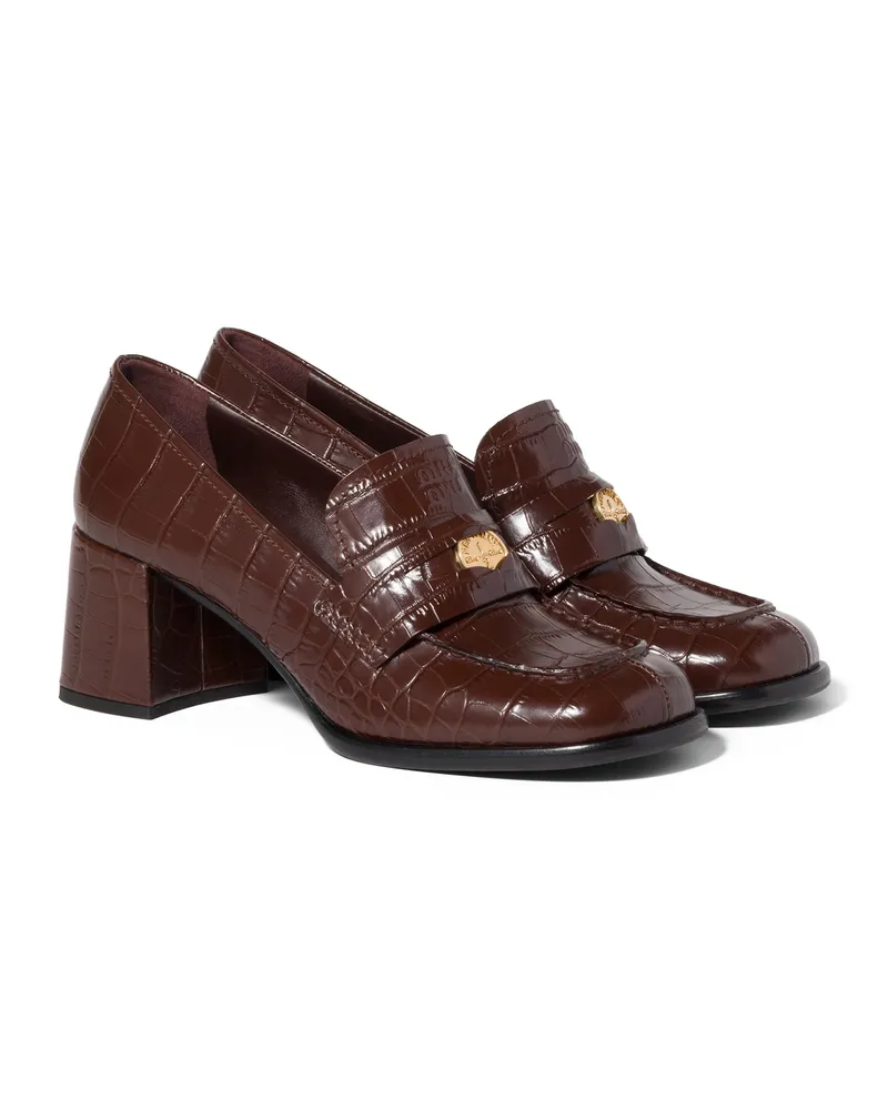 Miu Miu Loafer Aus Kroko-geprägtem Leder, Damen, Kakaobraun, Größe Kakaobraun