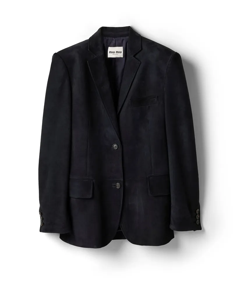 Miu Miu Jacke Aus Gewachstem Wildleder, Damen, Blau, Größe Blau