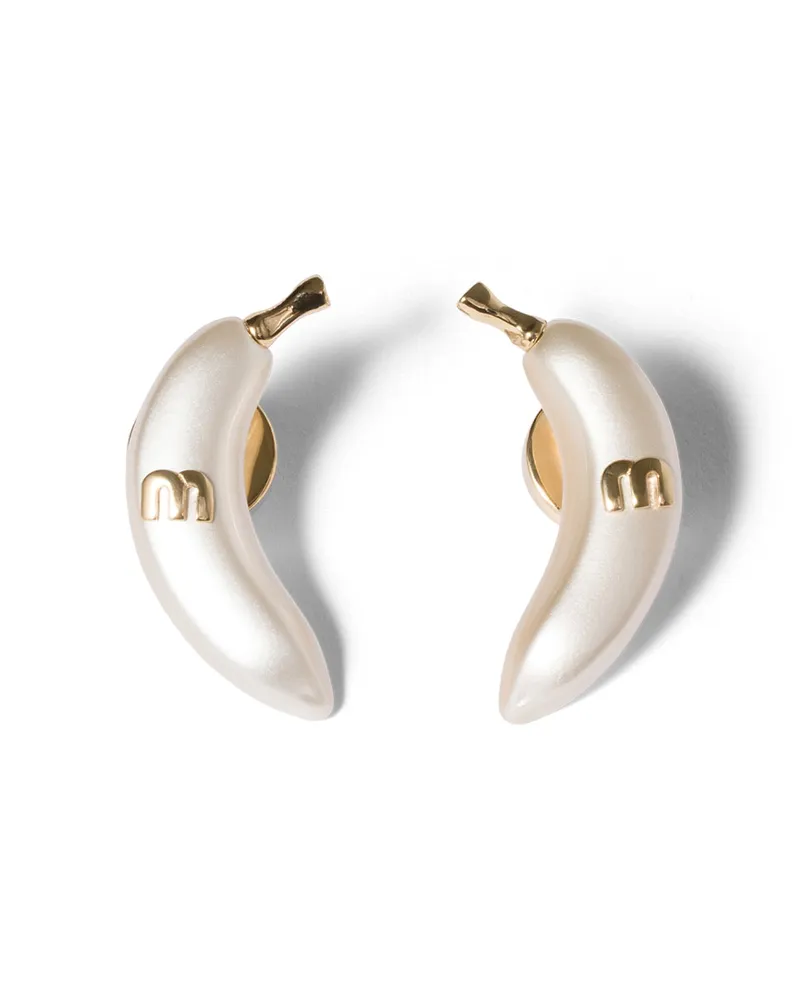 Miu Miu Ohrringe Aus Metall, Damen, Gold/cremeweiss Gold