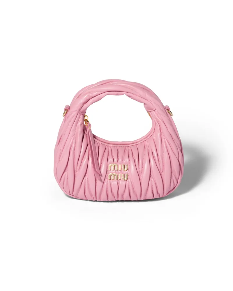 Miu Miu Wander Mini Hobo Bag Aus Matelassé-nappaleder, Damen, Rosa Rosa