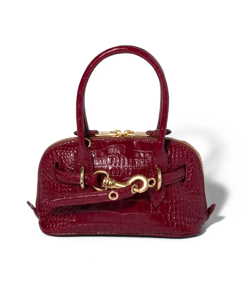 Miu Miu Mini Aventure Tasche Aus Kroko-geprägtem Leder, Damen, Kirschrot Kirschrot