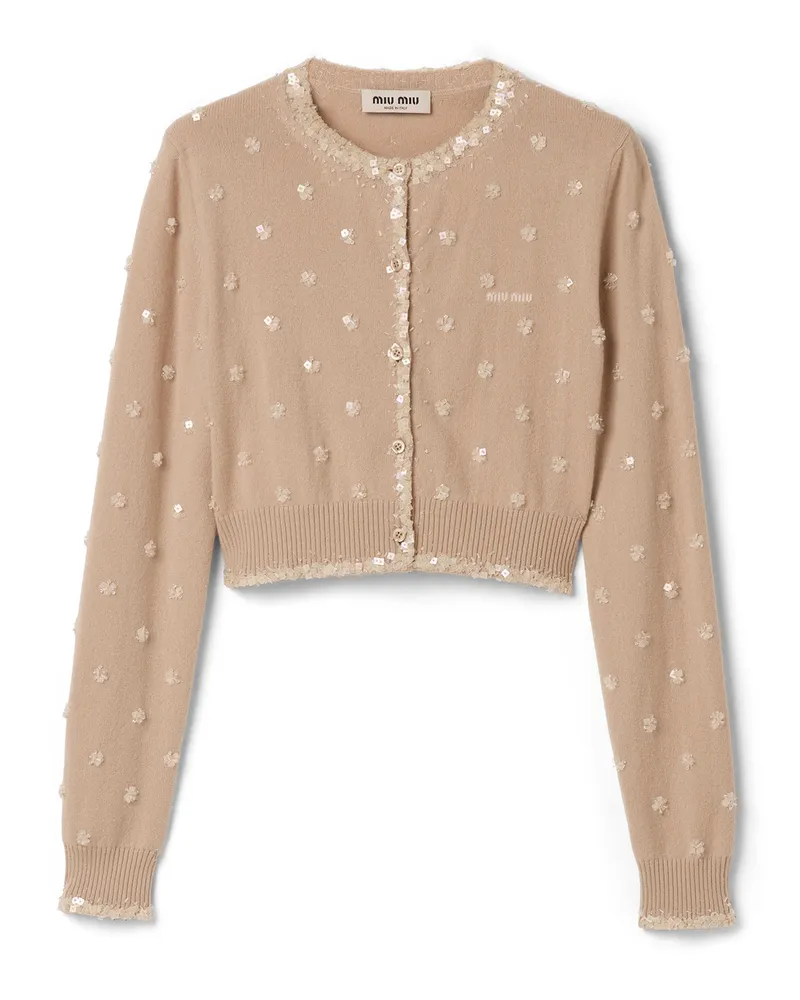 Miu Miu Strickjacke Aus Besticktem Kaschmir, Damen, Albino/weiss, Größe Albino