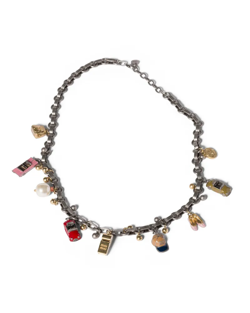 Miu Miu Halskette Aus Metall, Damen, Silber/mehrfarbig Silber