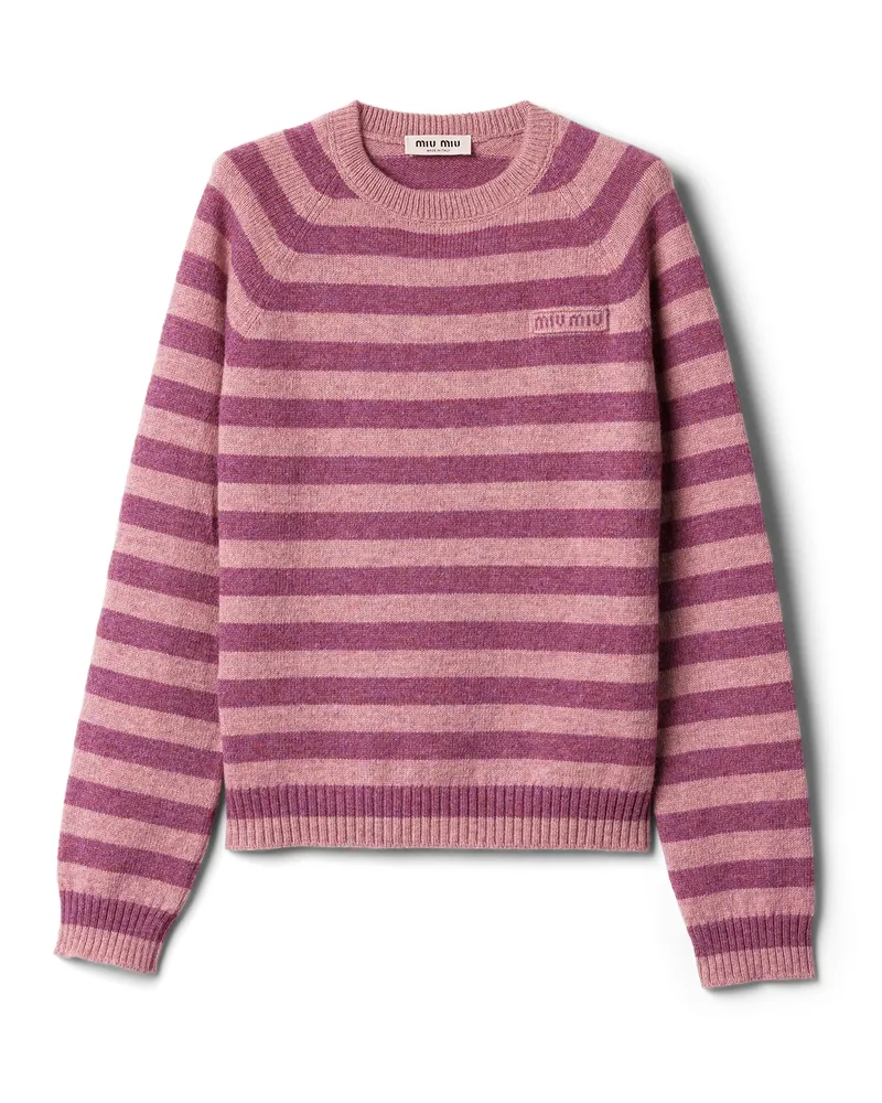 Miu Miu Rundhalspullover Aus Wolle, Damen, Alabaster / Mauve, Größe Alabaster