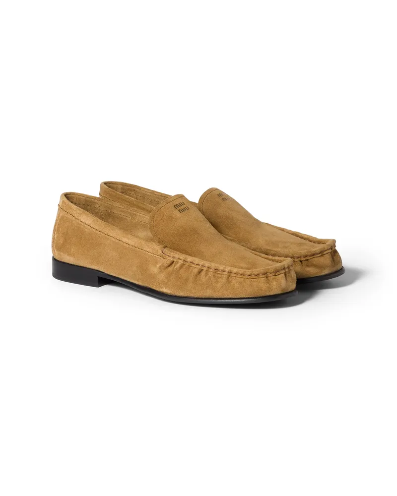 Miu Miu Loafer Aus Wildleder, Damen, Olivgrün, Größe Olivgrün