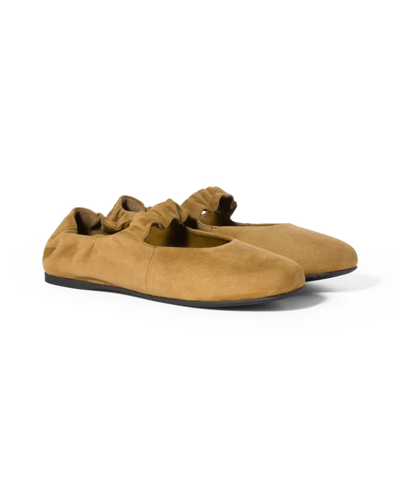 Miu Miu Ruches Ballerinas Aus Wildleder, Damen, Olivgrün, Größe Olivgrün