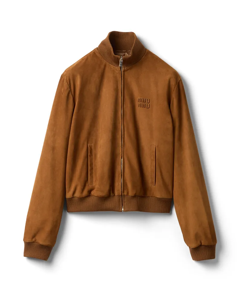 Miu Miu Jacke Aus Gewachstem Wildleder, Damen, Gerste, Größe Gerste