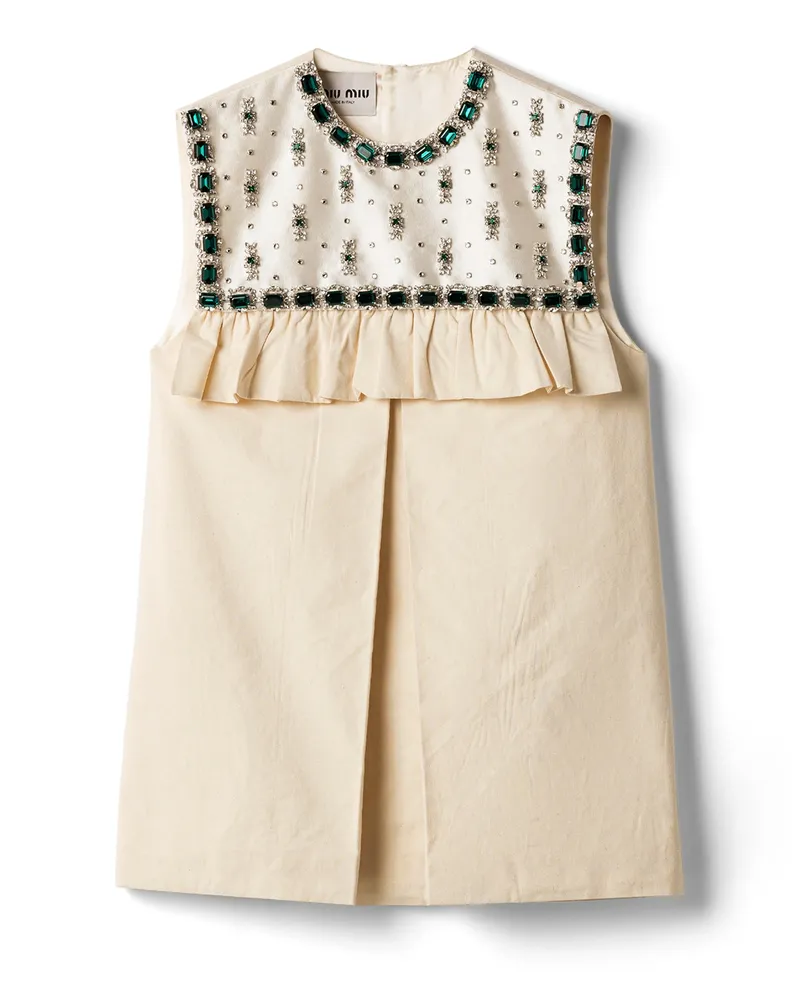 Miu Miu Besticktes Minikleid Aus Canvas, Damen, Ecru, Größe Ecru