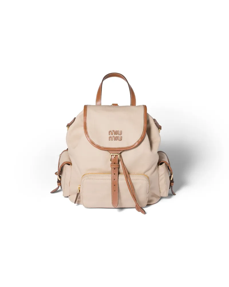 Miu Miu Rucksack Aus Canvas Und Leder, Damen, Kordelbeige/brandy Kordelbeige