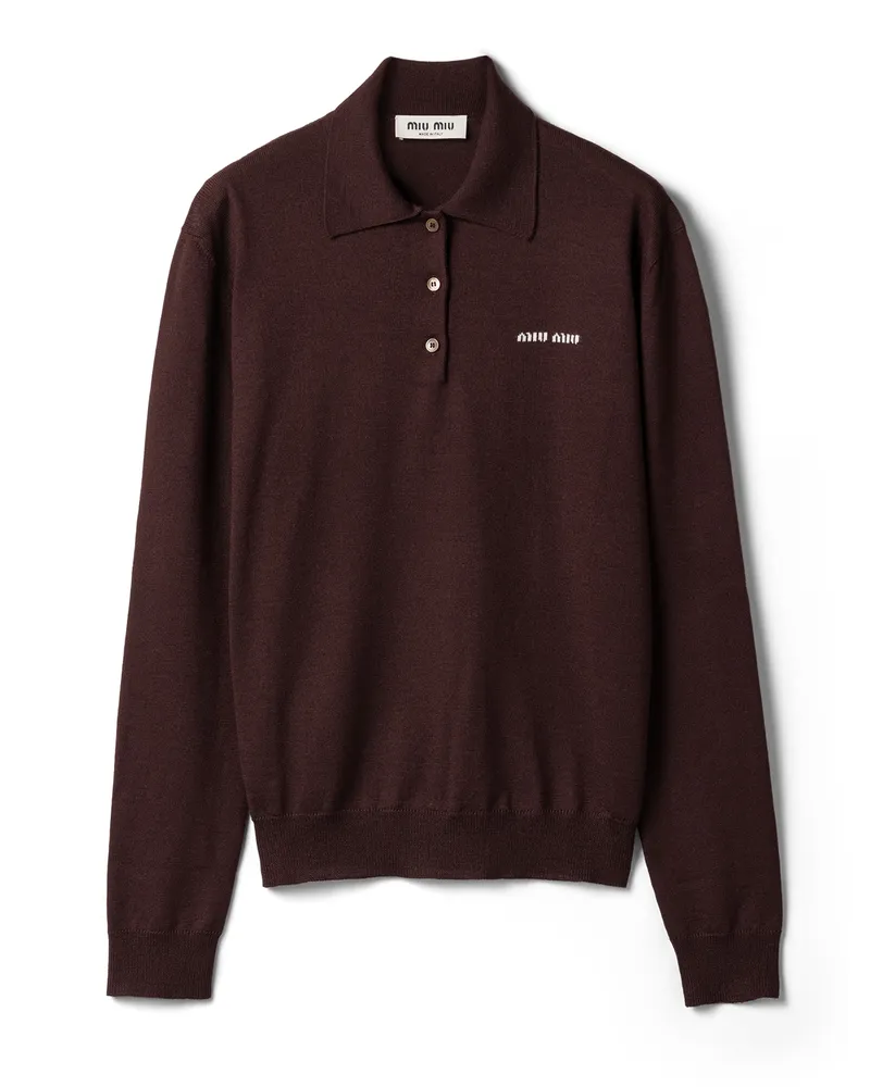 Miu Miu Gestricktes Poloshirt Aus Wolle, Damen, Kakaobraun, Größe Kakaobraun