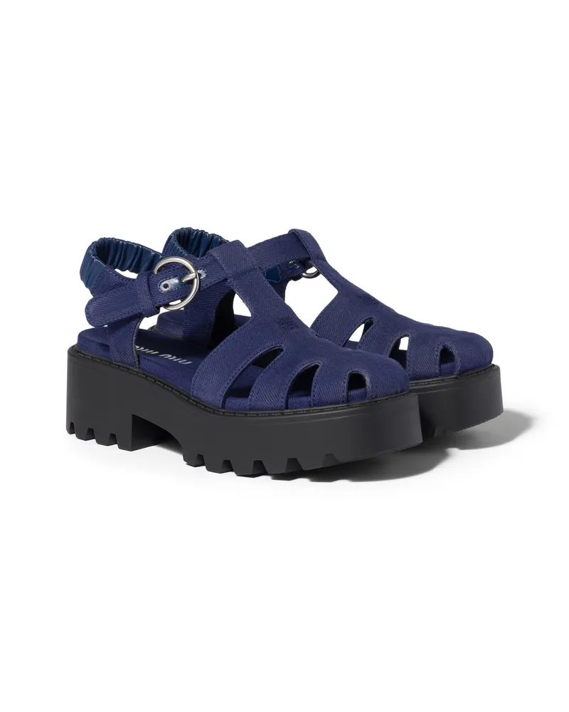 Miu Miu Sandalen Aus Gabardine, Damen, Tintenblau, Größe Tintenblau