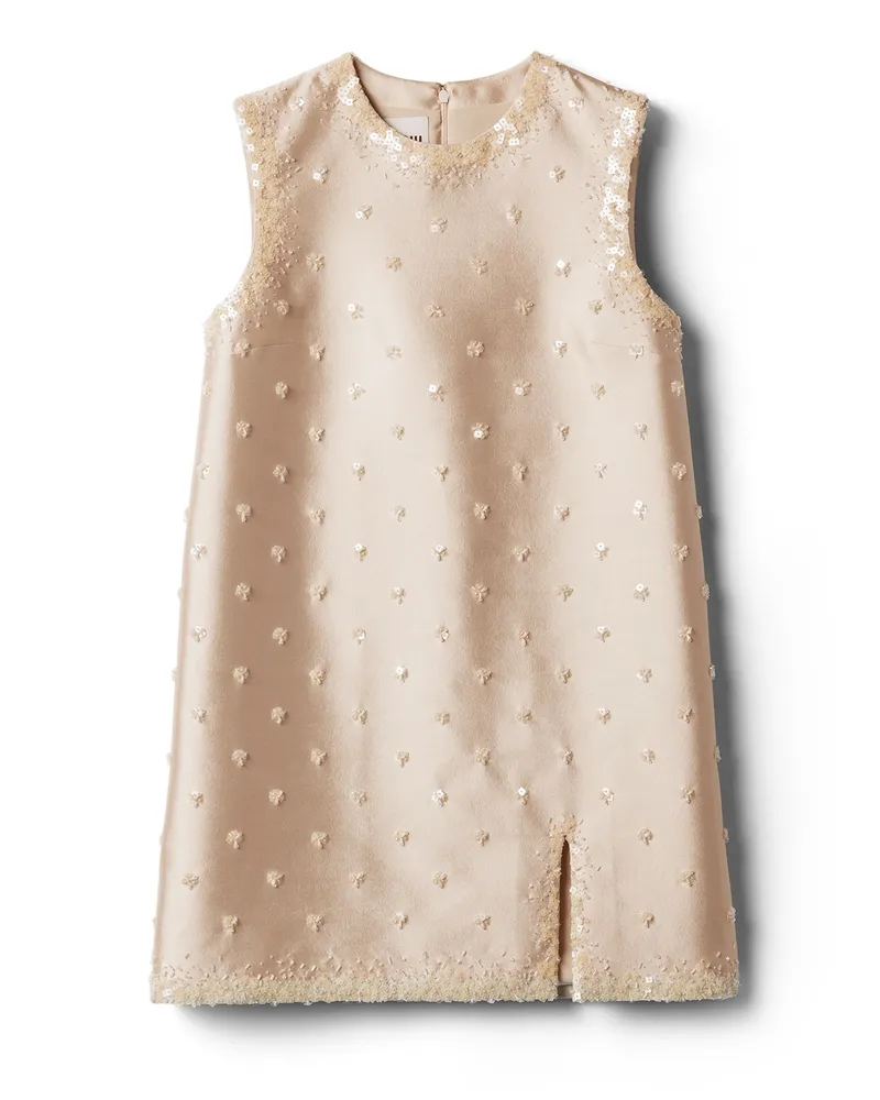 Miu Miu Besticktes Minikleid Aus Seide Und Wolle, Damen, Sandbeige, Größe Sandbeige