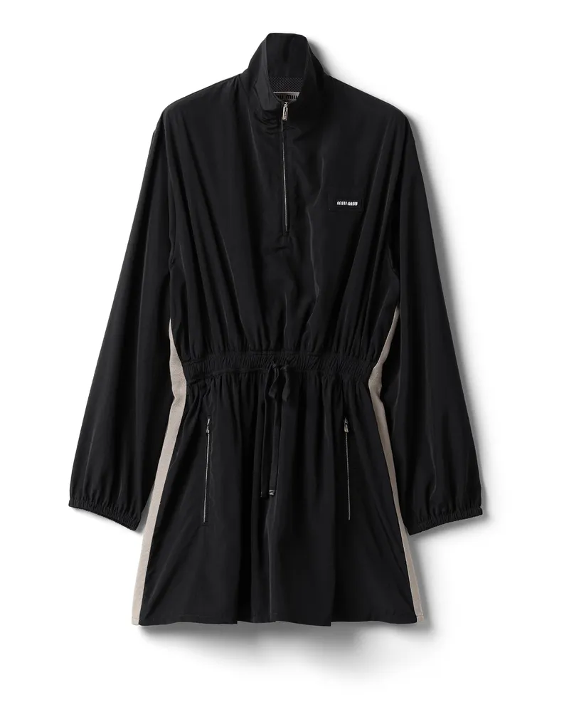 Miu Miu Kleid Aus Technischer Seide, Damen, Schwarz, Größe Schwarz
