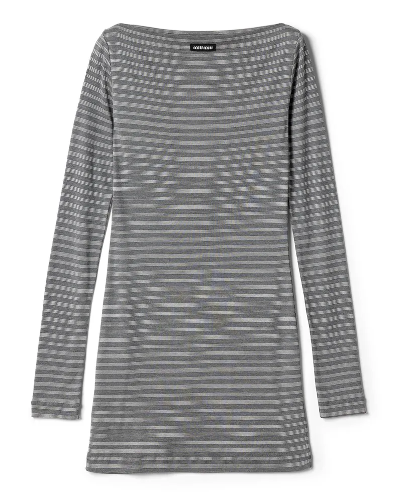 Miu Miu Gestreiftes Minikleid Aus Jersey, Damen, Schiefergrau/weiss, Größe Schiefergrau