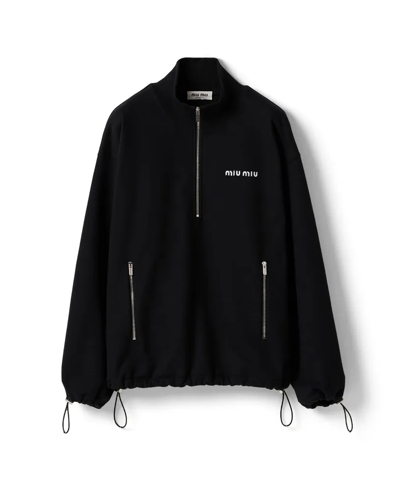 Miu Miu Sweatshirt Mit Reißverschluss Aus Baumwoll-fleece, Damen, Schwarz, Größe Schwarz