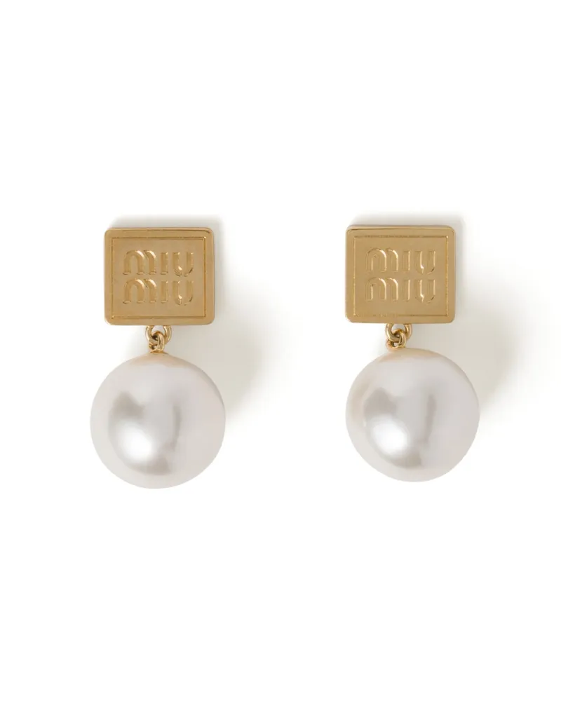 Miu Miu Ohrringe Aus Metall Mit Synthetischen Perlen, Damen, Gold/cremeweiss Gold