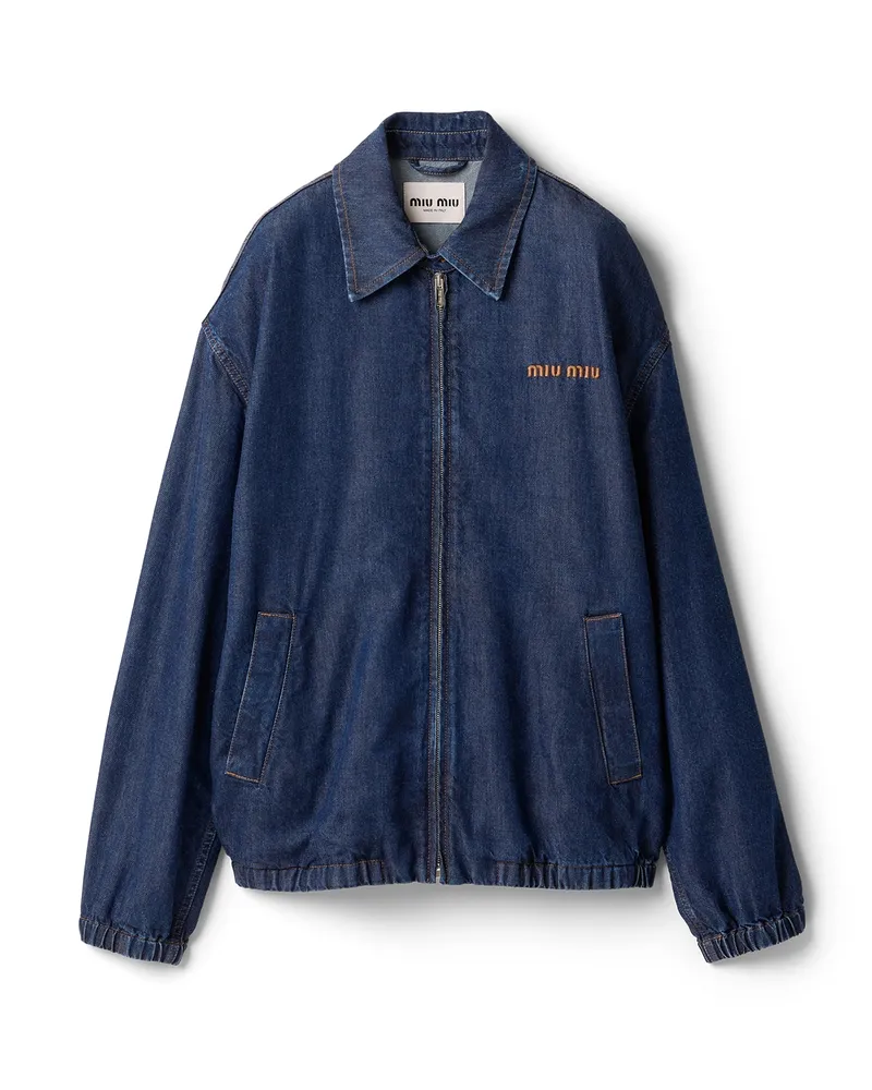 Miu Miu Blousonjacke Aus Denim, Damen, Blau, Größe Blau