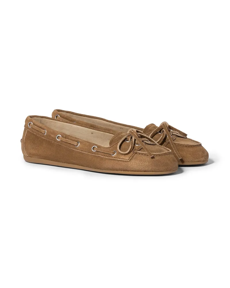 Miu Miu Deck-loafer Aus Veloursleder, Damen, Zimt, Größe Zimt
