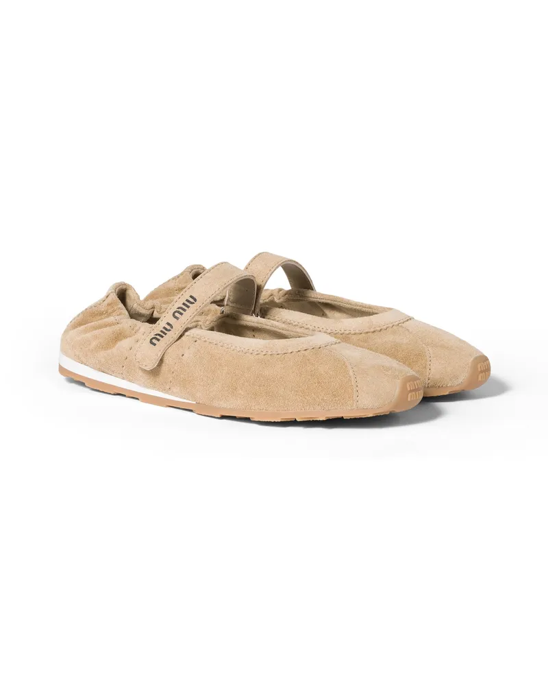 Miu Miu Plume Ballerinas Aus Wildleder, Damen, Wüstenbeige, Größe Wüstenbeige