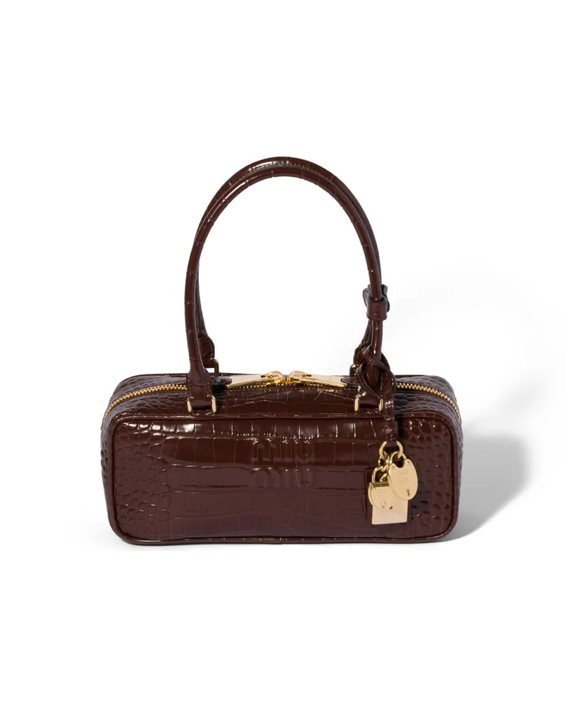 Miu Miu Beau Tasche Aus Kroko-geprägtem Leder, Damen, Kakaobraun Kakaobraun