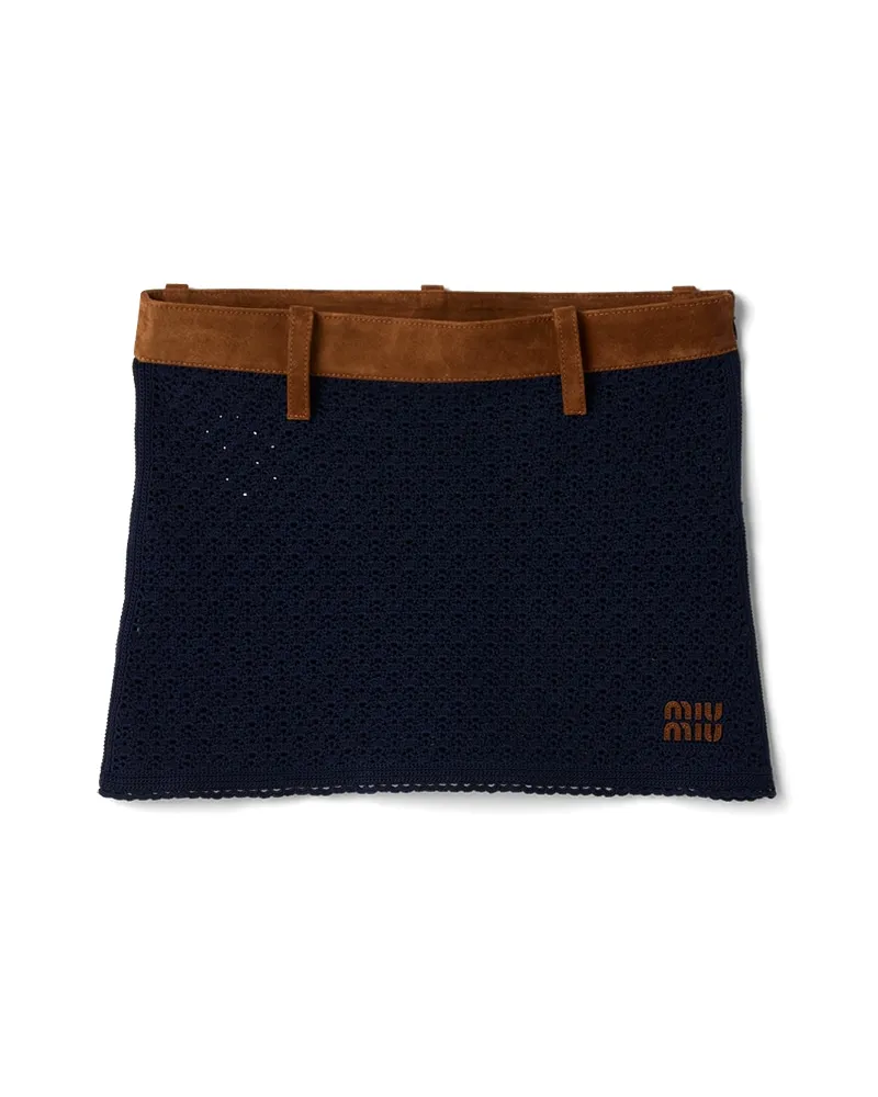 Miu Miu Minirock Aus Baumwoll-häkelarbeit Und Veloursleder , Damen, Blau, Größe Blau