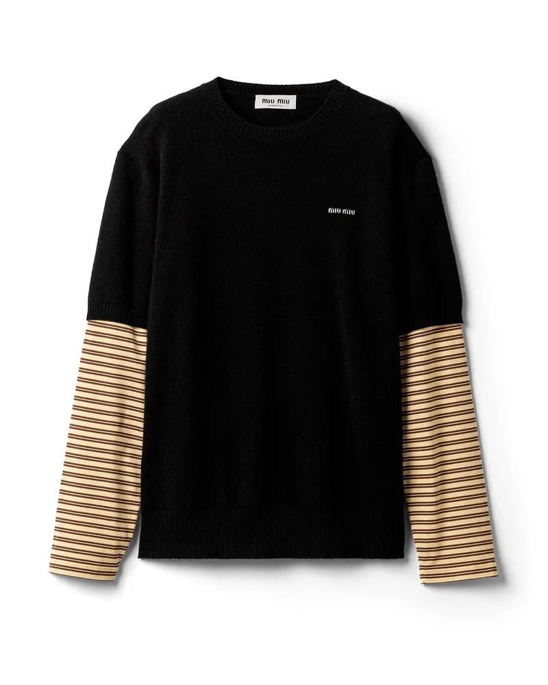 Miu Miu Pullover Aus Kaschmir Und Jersey, Damen, Schwarz/creme/kakaobraun, Größe Schwarz
