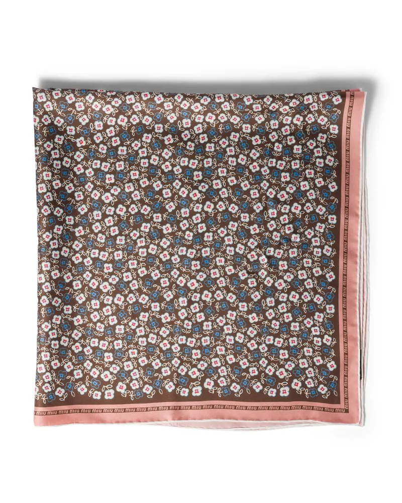 Miu Miu Schal Aus Bedrucktem Twill, Damen, Kakao/vanille Kakao