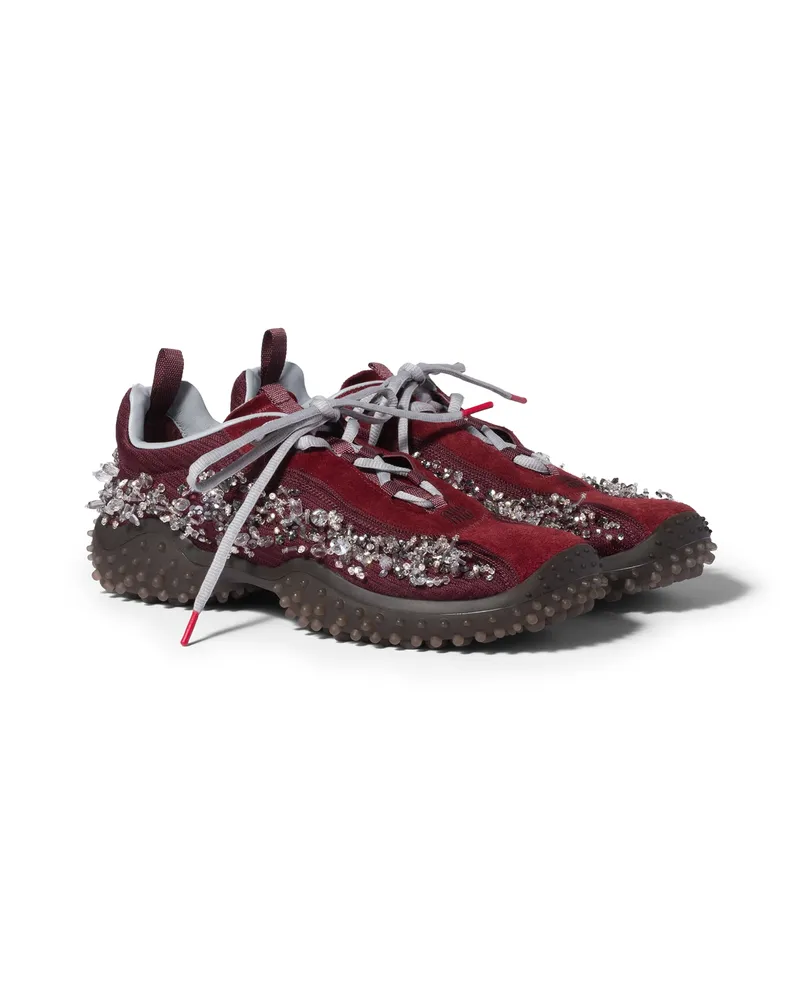 Miu Miu Bubble Bestickte Sneaker Aus Technischem Gewebe Und Veloursleder, Damen, Burgunderrot, Größe Burgunderrot
