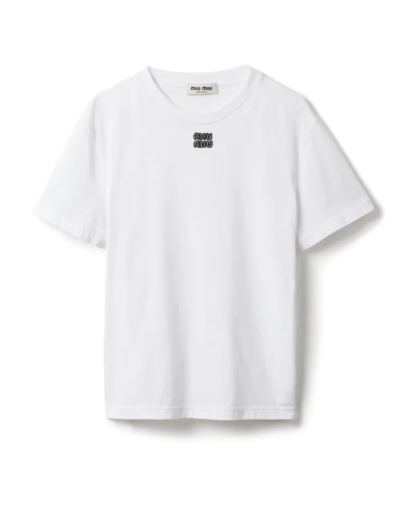 Miu Miu T-shirt Aus Baumwolljersey, Damen, Weiss, Größe Weiss