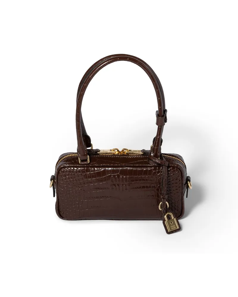 Miu Miu Beau Mini Bag Aus Kroko-geprägtem Leder, Damen, Kakaobraun Kakaobraun