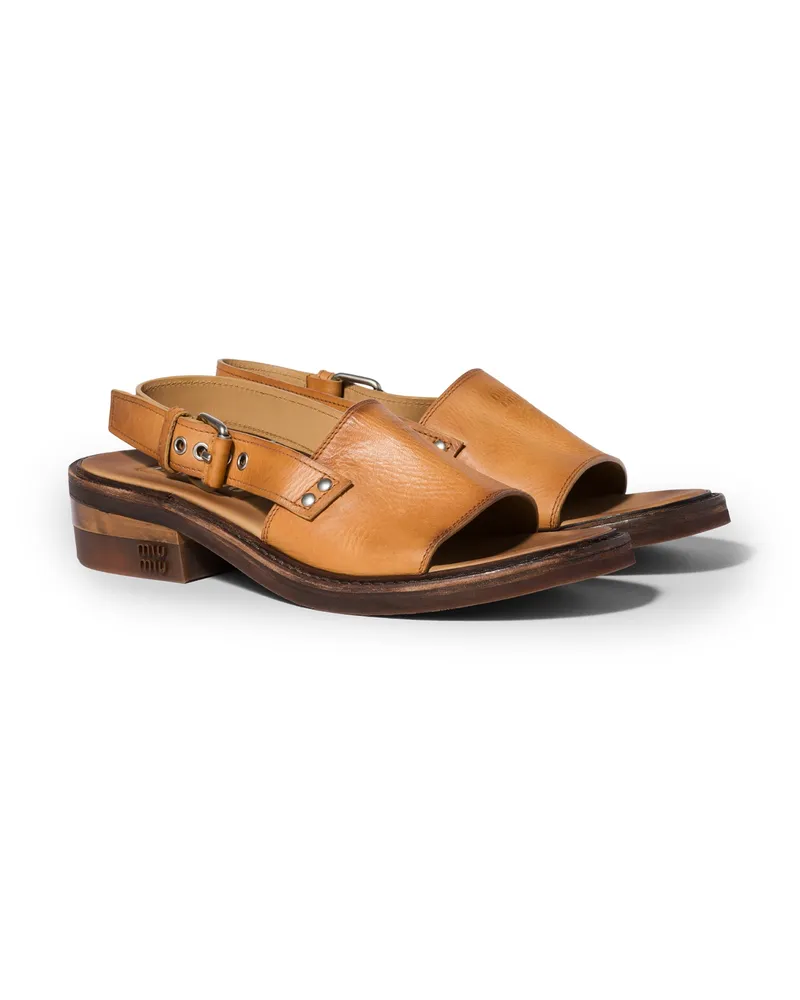 Miu Miu Sandalen Aus Leder, Damen, Hellbraun, Größe Hellbraun