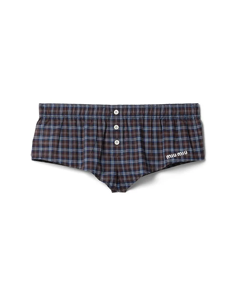 Miu Miu Karierte Shorts, Damen, Blau/kakaobraun, Größe Blau